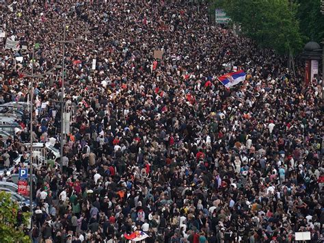 Photos Tens Of Thousands Gather In Belgrade Protest Over Mass