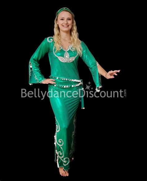 Robe Baladi Saïdi De Danse Orientale Vert émeraude Et Argentée