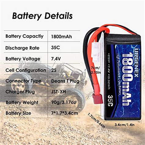 URGENEX 2S Lipo Battery 7 4v 1800mah RC Lipo Batteries 13 32Wh 35C With