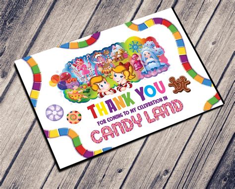 Thank You Card Candy Land Birthday Party Instant Direct Download Print