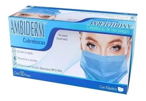 Cubrebocas Ambiderm Polipropileno Caja C 50pz Adulto Azul