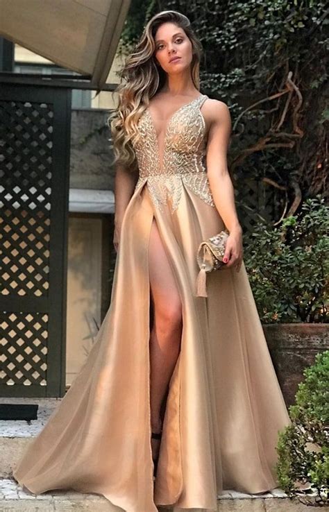 Vestido De Festa Dourado 20 Longos Para Madrinhas De Casamento E