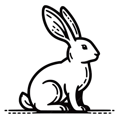 A Black And White Drawing Of A Rabbit On A White Background Premium