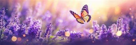 Butterfly on Lavender Flowers. Floral Nature Background Stock ...