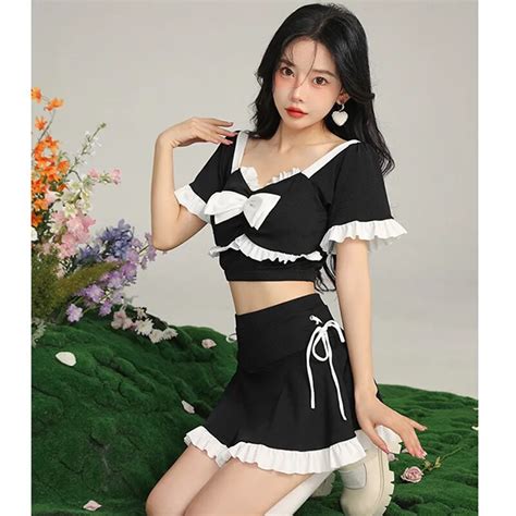 Kawaii Women Bikini Swimsuit Dress New Korean Fashion Padded Swimwear Girls Sexy Push Up Slim