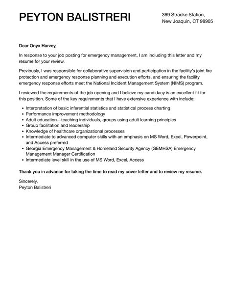 Emergency Management Cover Letter Velvet Jobs