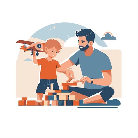 Diseño vectorial plano de un niño con su padre jugando con un avión de