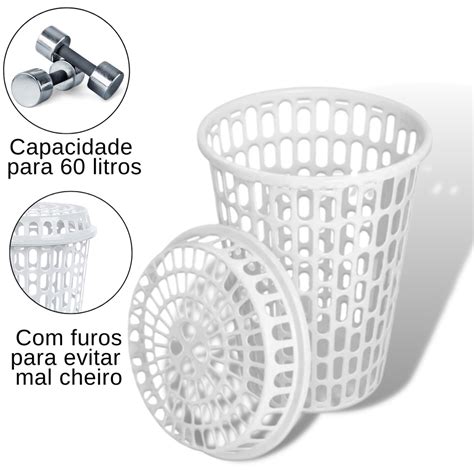 Cesto De Roupas Telado Multiuso Tampa Branco Litros Shopee Brasil