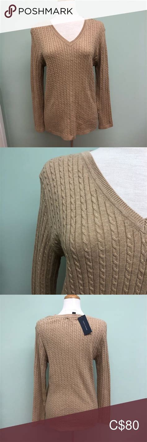 Tommy Hilfiger Womens Cable Knit Sweater Tan Cable Knit Sweater