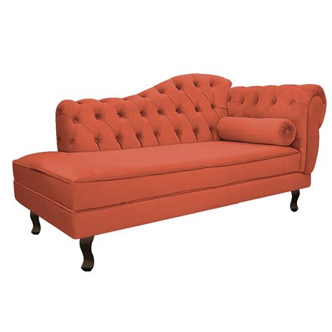 Divã Recamier Sofá Juliana 140cm Lado Esquerdo Suede Terracota Sala de