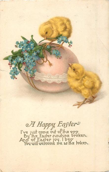 A HAPPY EASTER Two Chicks Pink Egg Forget Me Nots TuckDB Postcards