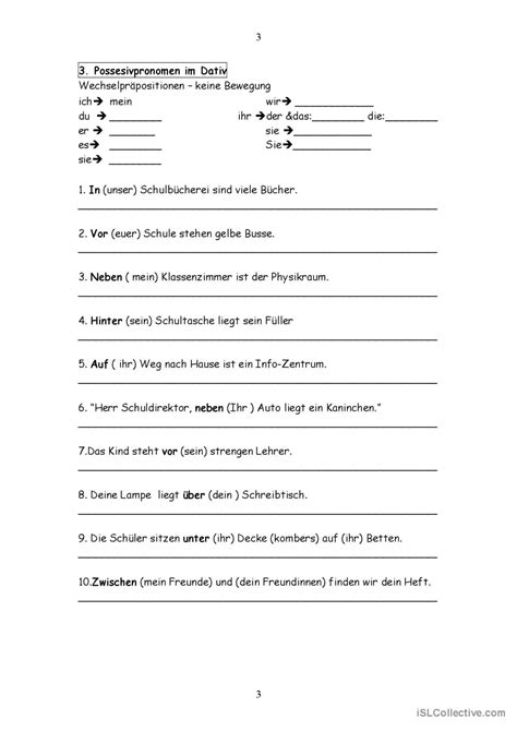 Wechselpr Positionen Mit Dativ English Esl Worksheets Pdf Doc