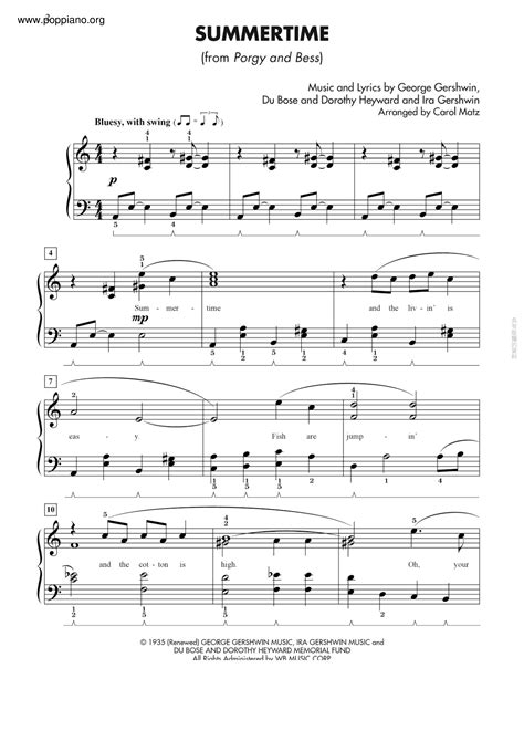 George Gershwin Summertime Sheet Music Pdf Free Score Download ★