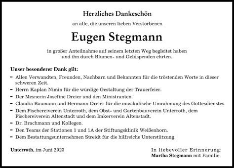 Traueranzeigen Von Eugen Stegmann Augsburger Allgemeine Zeitung