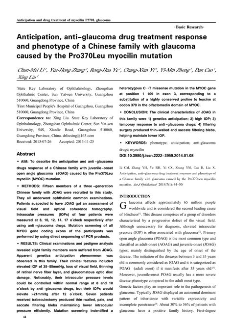 Pdf Anticipation Anti Glaucoma Drug Treatment Response And Phenotype