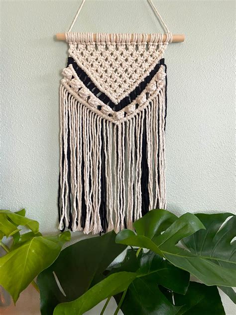 Black And White Boho Macrame Wall Hanging Etsy