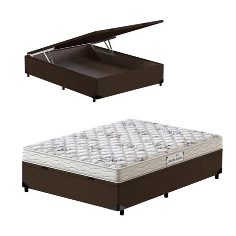 Cama Box Baú Casal Marrom Colchão De Espuma D33 Probel Guarda