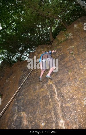 Rock Climbing With Ropes At Symonds Yat Forest Of Dean