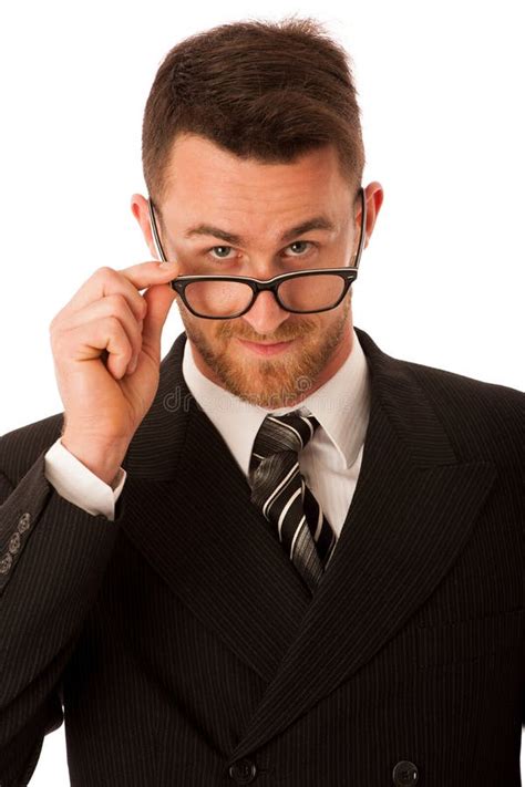 Successful Businessman In Formal Suit Looking Over Glasses Isolated