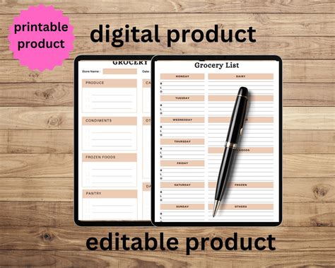 Editable Grocery List Printable Fillable Shopping List Digital