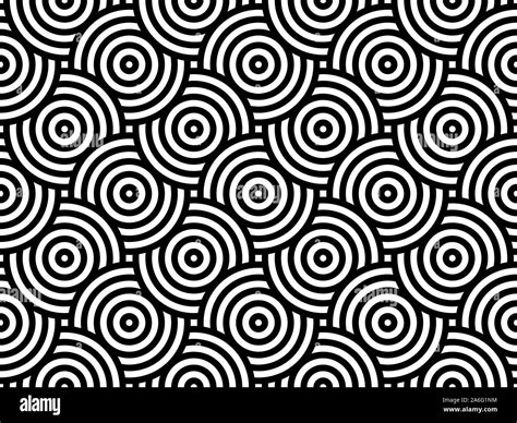 Black And White Intersecting Repeating Circles Pattern Japanese Style Circles Seamless