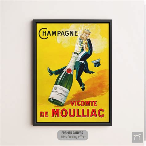 Champagne Vicomte De Moulliac Leinwand Wand Kunst Druck Vintage