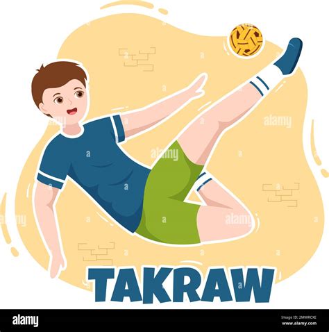 Sepak Takraw Illustration With Athlete Playing Kick Ball On Court In