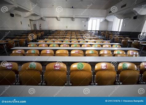 School Classroom of a University with Empty Wooden Desks Stock Photo ...