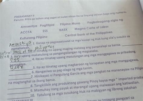 Pagsasanay Panuto Piliin Sa Kahon Ang Sagot At Isulat Ninyo Ito Sa