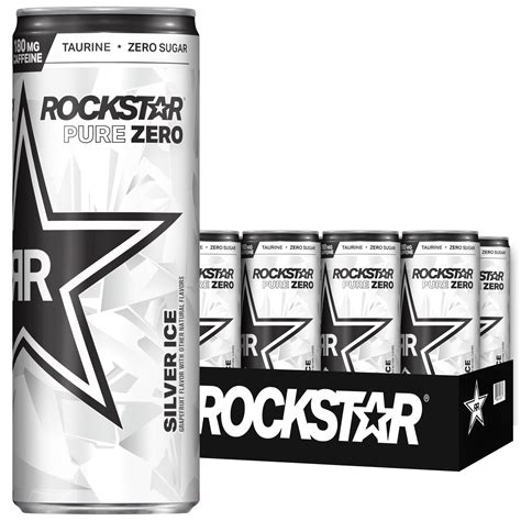 Rockstar Pure Zero Silver Ice Energy Drink Sleek Can Oz Pk