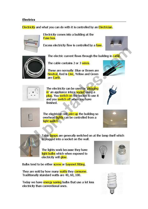 Electricity Esl Worksheet By Stuckforwords