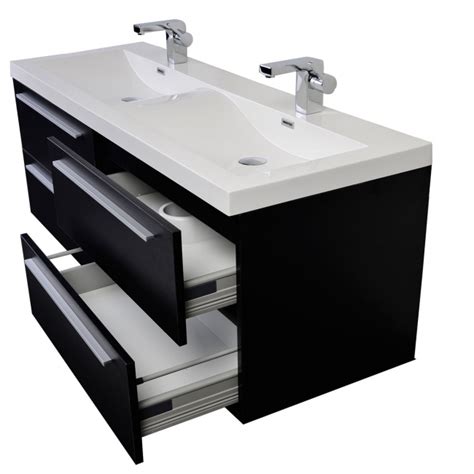 Inch Modern Double Sink Vanity Set With Wavy Sinks Black Tn B