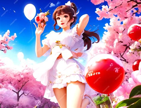 Premium Psd Japanese Girl Under Cherry Blossom Tree Landscape Anime