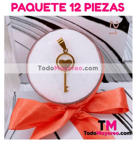 Paquete Piezas Dijes Llave Con Coraz N De Acero Inoxidable Dorado