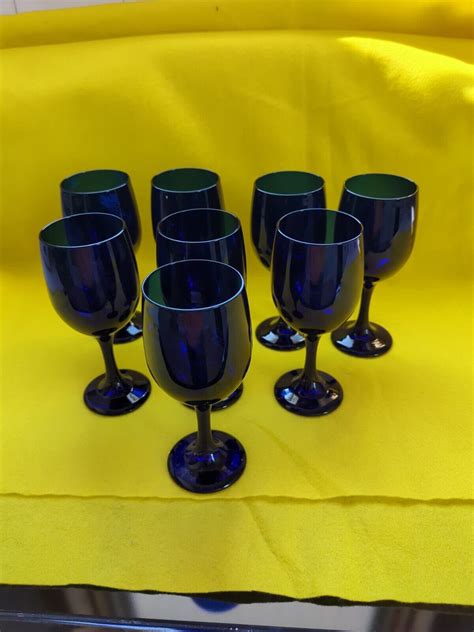 Vintage Cobalt Blue Glass Libbey Premire Wine Water Goblets 7” Set Of