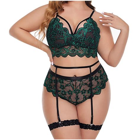 Kbkybuyz Women S Plus Size Hot Lace Wireless Bra Lingerie Sleepwear Pajamas Underwear Set