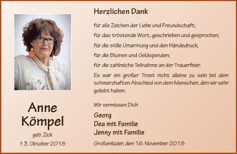 Traueranzeigen Von Anne K Mpel Vrm Trauer De