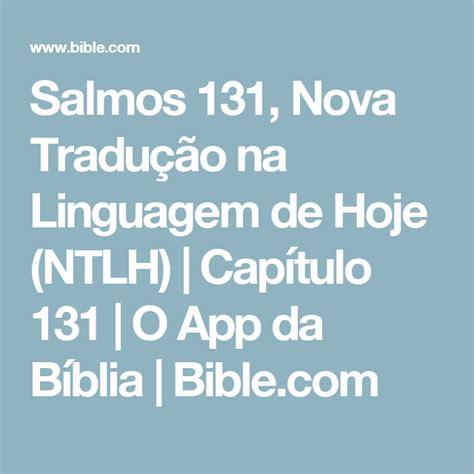 Salmos Nova Tradu O Na Linguagem De Hoje Ntlh Cap Tulo