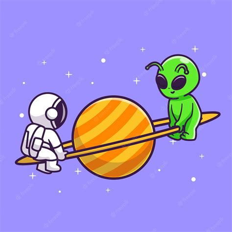 Premium Vector Cute Astronaut And Alien Playing Seesaw Planet In