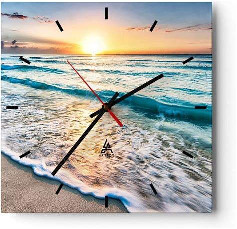 ARTTOR Horloge Murale Design Moderne Mer Vague Plage 40x40cm Grand