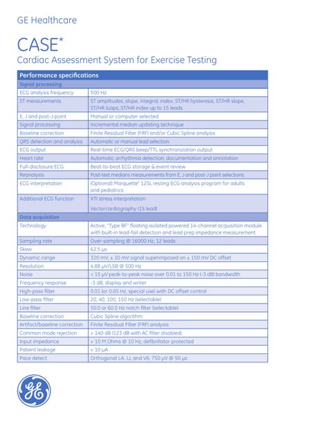 Ge Healthcare Cardiac Assessment System For Exercise Testing