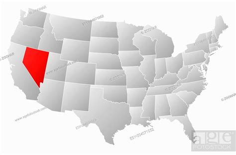 Map Of The United States Nevada Highlighted Stock Photo Picture And