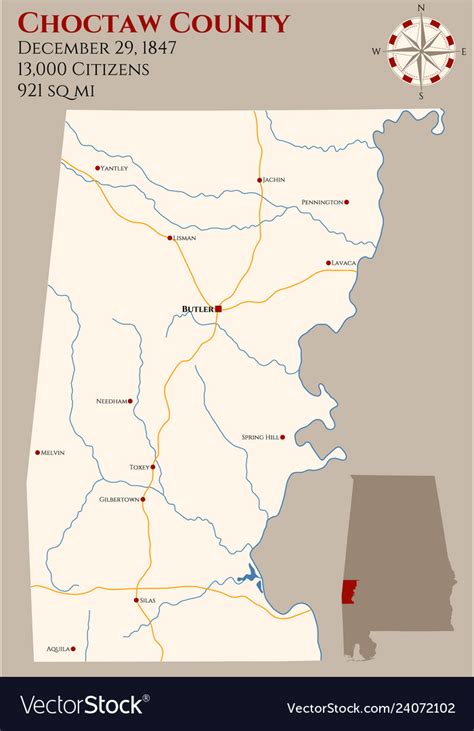 Map Of Choctaw County In Alabama Royalty Free Vector Image