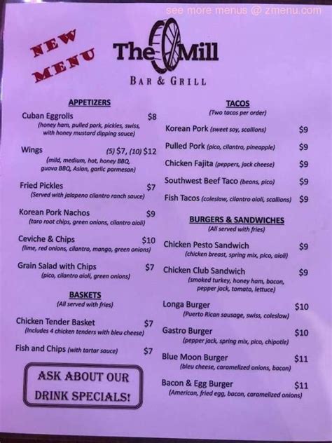 Online Menu of The Mill Restaurant, Austin, Texas, 78729 - Zmenu