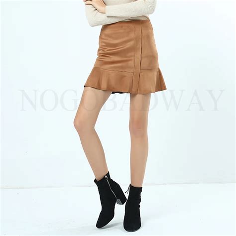 High Waist Suede Faux Fur Leather Mini Skirts Women Winter Autumn