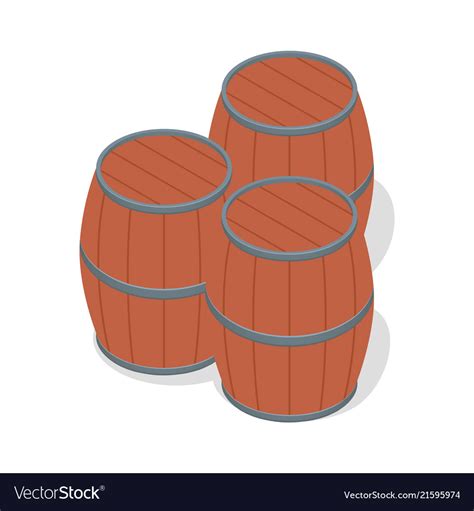 Set Of Wood Beer Barrels Icon Isometric Style Vector Image