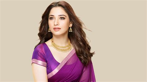 Beautiful Tamanna Bhatia Is Wearing Purple Saree In White Background Hd Girls Wallpapers Hd