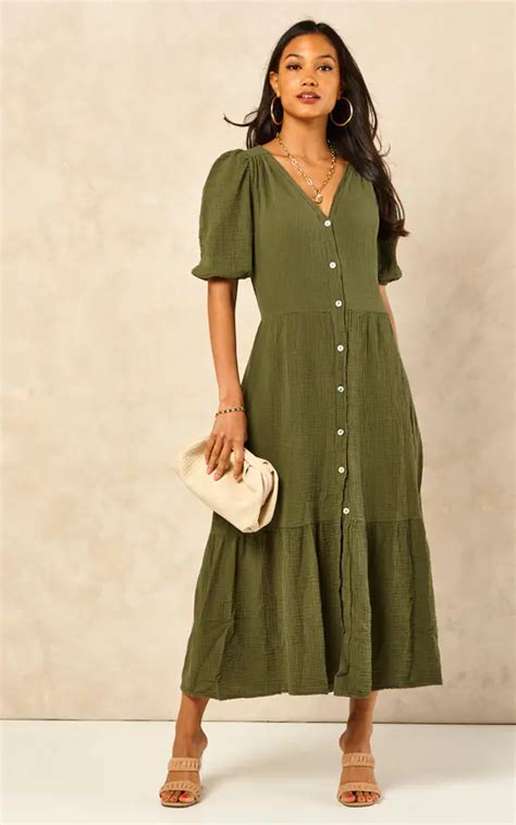 Khaki Tiered Smock Midi Dress Charli Silkfred Us