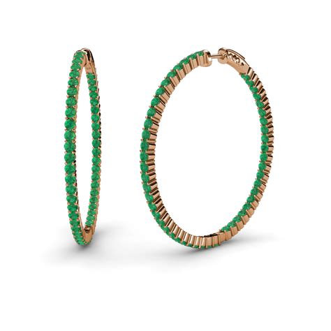 2mm Emerald Inside Out Hoop Earrings 333 Cttw In 14k Gold Jp 37604 Ebay