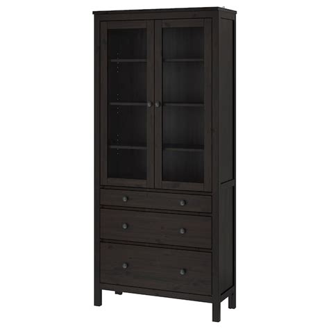 Hemnes Glass Door Cabinet With 3 Drawers Black Brown 353 8x771 2 Ikea